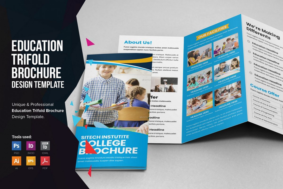 free printable high quality education institute brochure template