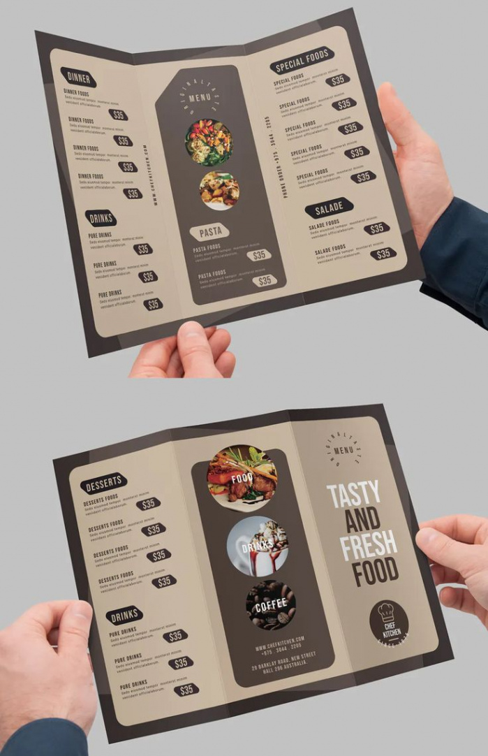 printable restaurant menu design brochure template sample