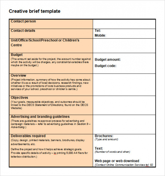 free sample creative brief template  9 free documents in pdf word market research project brief template sample