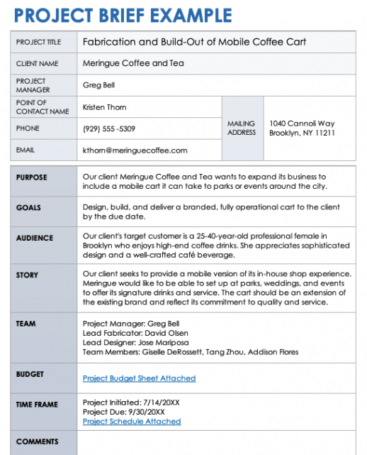 printable project briefs  smartsheet construction project design brief template sample