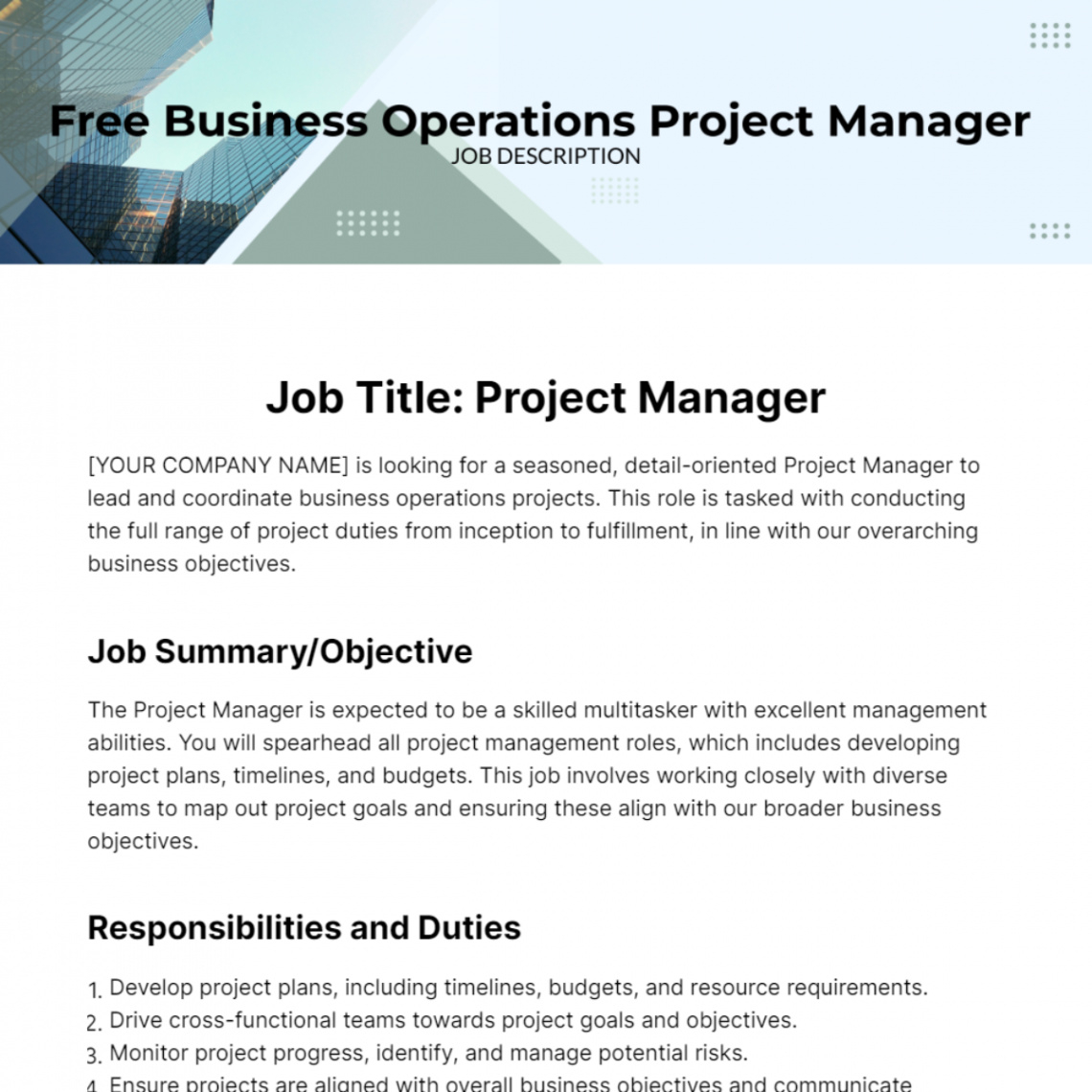 business operations project manager job description template  edit online  download example project manager job description template