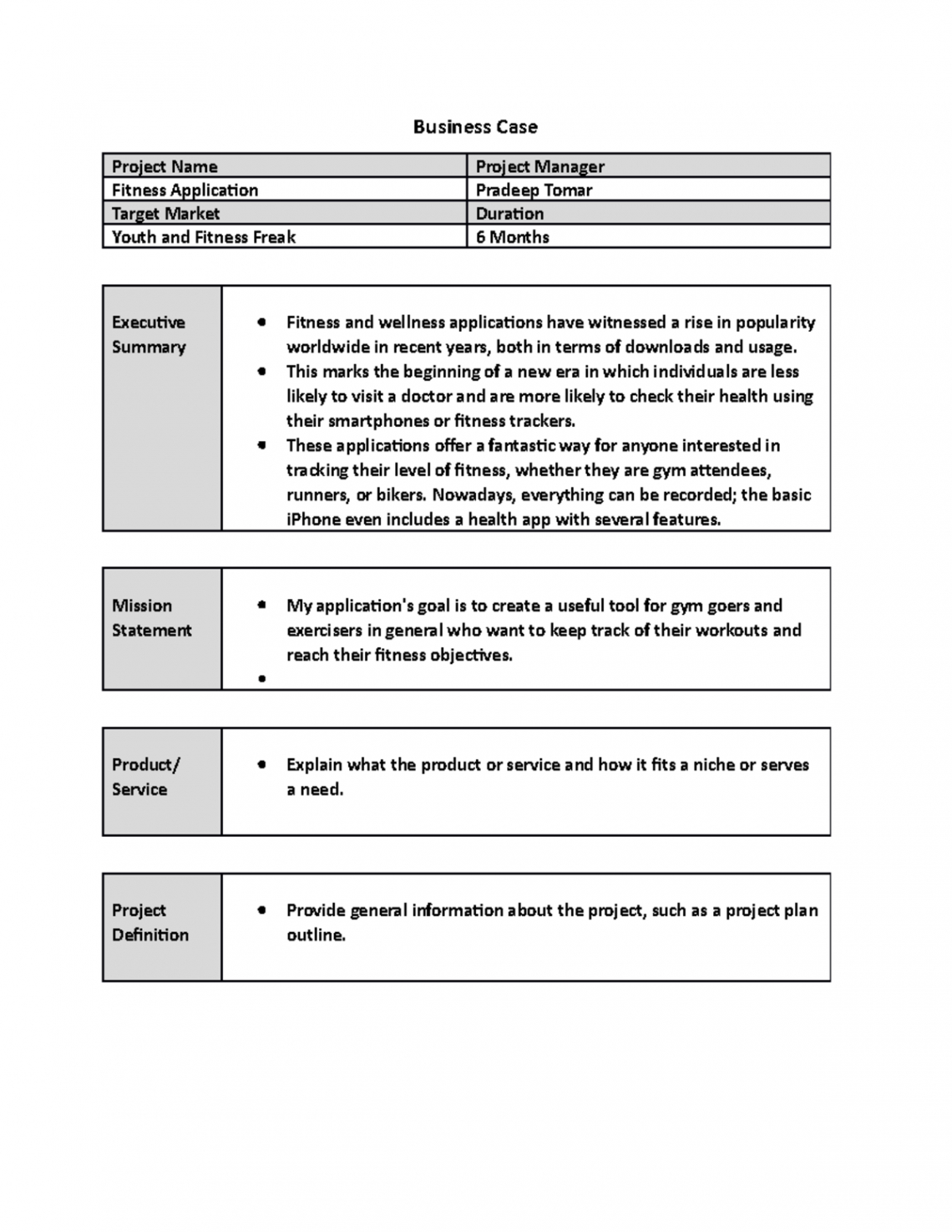 editable project manager business case template for word1  business case project name project manager business case project management template excel