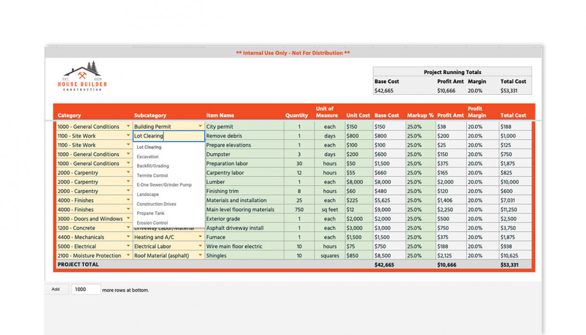 free construction cost estimate and proposal template construction project cost estimation template excel