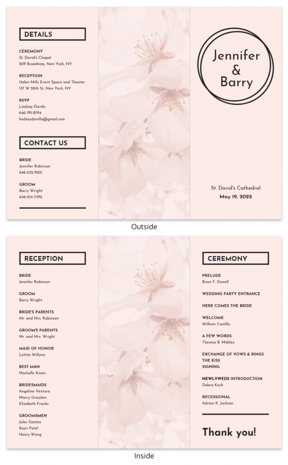 printable cute wedding brochure pamphlet template doc