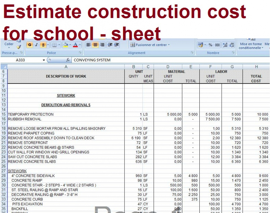 sample project estimation excel template  doctemplates construction project cost estimation template