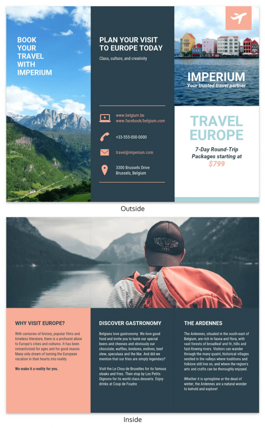 free custom tri fold travel brochure template doc