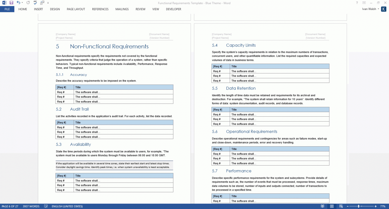 printable functional requirements specification template ms word  templates forms checklists for ms it project requirements document template excel