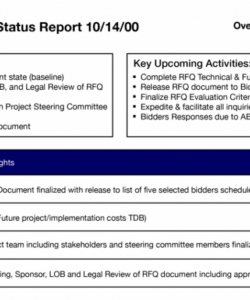 printable project management status report template project management status update template  word