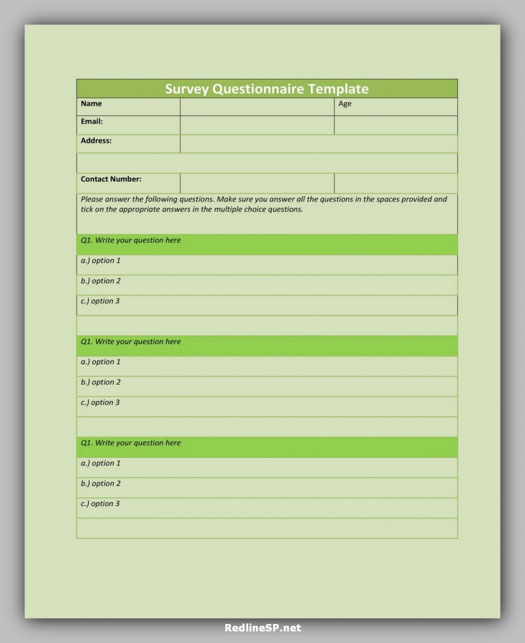 sample 35 best printable questionnaire template  redlinesp questionnaire template for research project