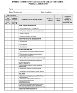 competency assessment skills checklist  physical therapist in word and physical therapy initial evaluation template doc