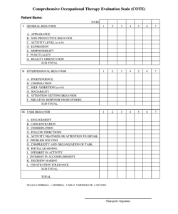 cote scale  comprehensive occupational therapy evaluation scale cote occupational therapy home evaluation template