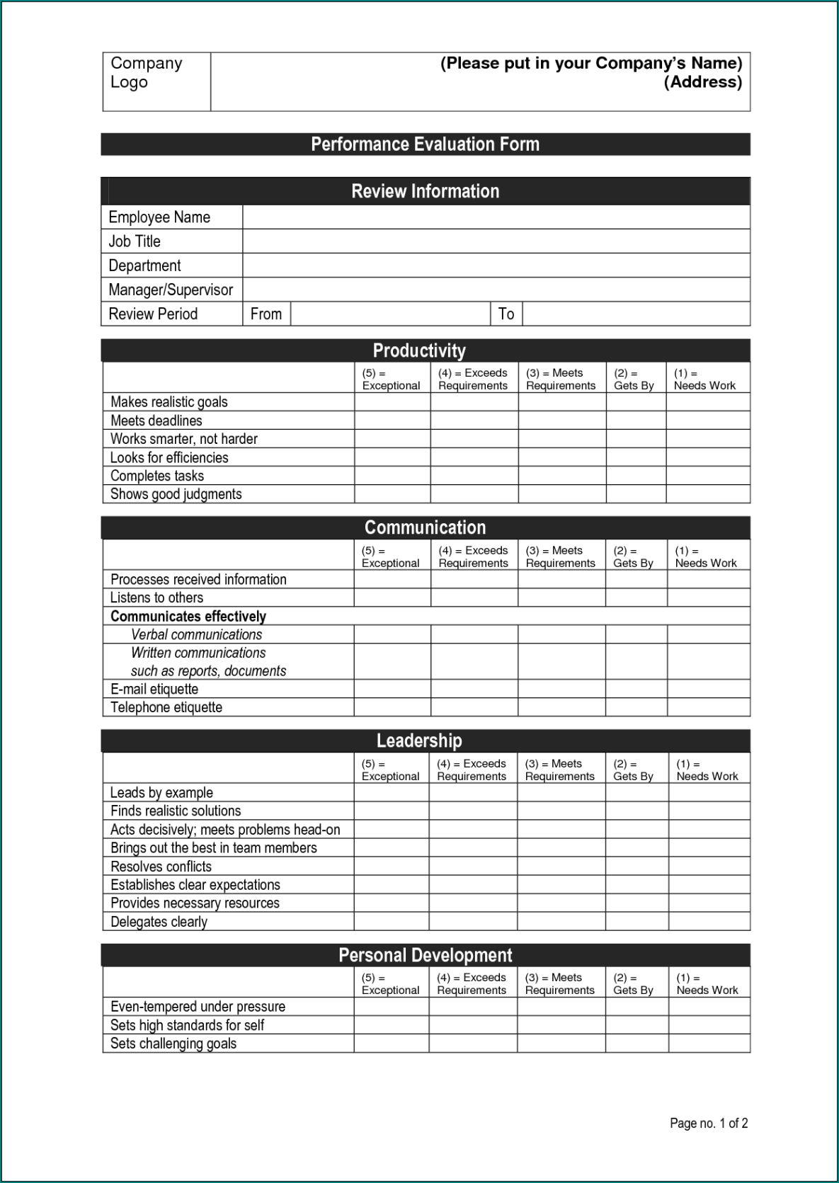 》free printable employee performance evaluation form manager evaluation by staff template