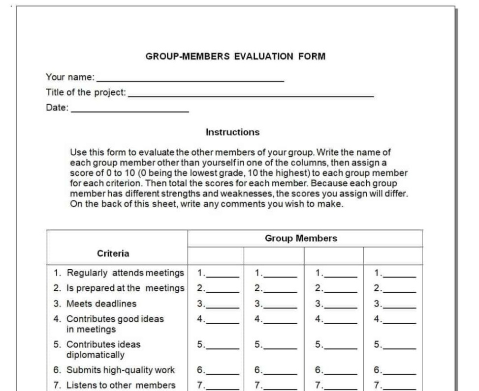 editable 25 peer evaluation form templates  samples board member performance evaluation template example