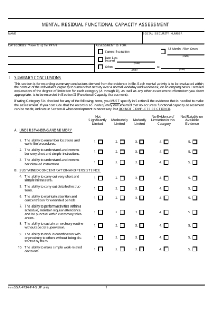 form ssa4734f4sup  fill out sign online and download fillable pdf functional capacity evaluation form template sample