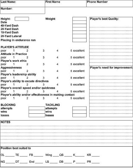 free american football monthly  making the grade  spring evaluation is football player evaluation form template example