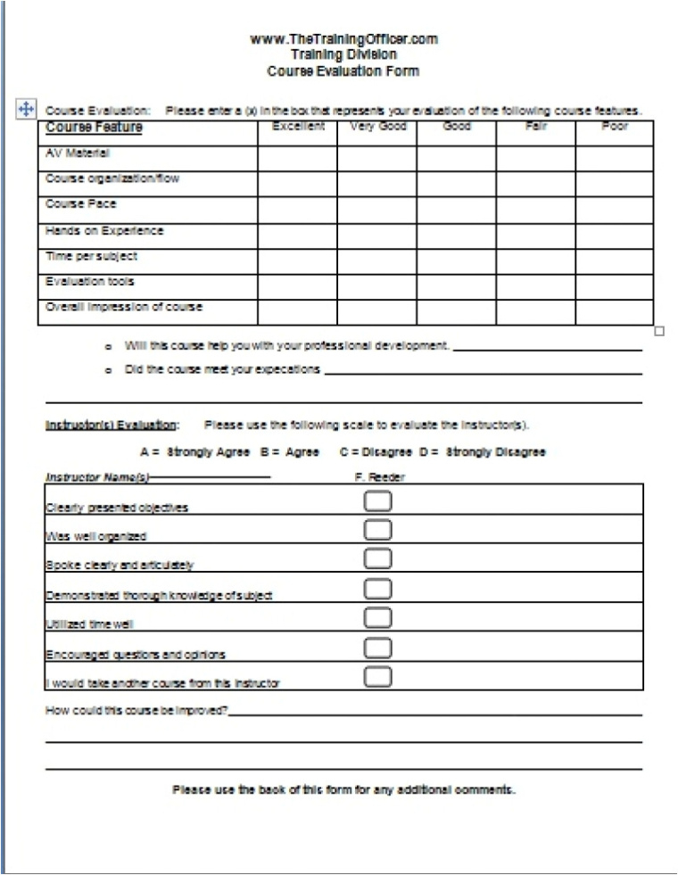 free end of course evaluation template  williamsonga end of course evaluation template doc