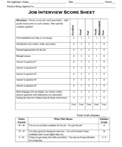 job interview score sheet job interview evaluation form template excel