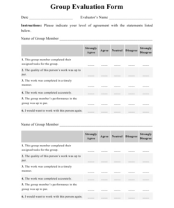 large group performance evaluation form  evaluationform board member performance evaluation template