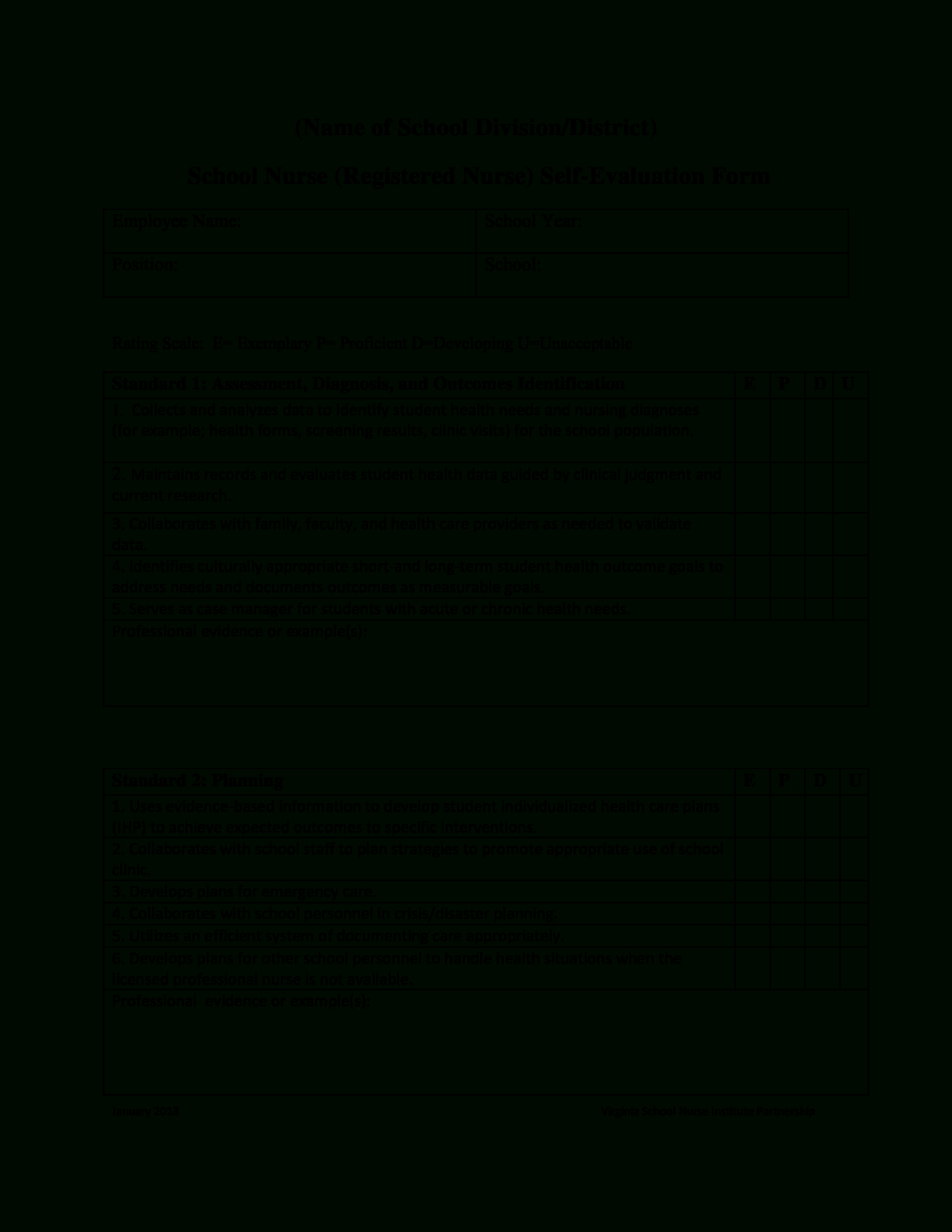 nurse self evaluation sample  how to create a nurse self evaluation evaluation of student performance template excel