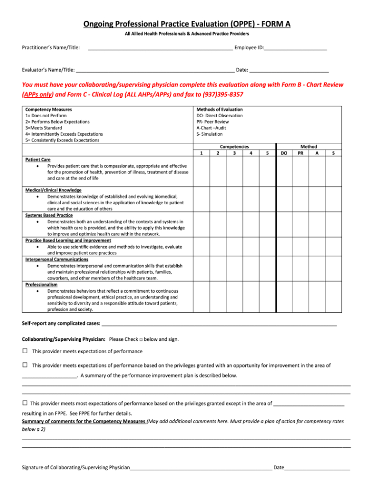 ongoing professional practice evaluation template  fill online medical assistant performance evaluation template example