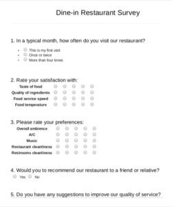 printable 18 restaurant survey templates  pdf word food tasting evaluation form template excel