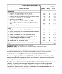 printable amazon external factor evaluation  external factors evaluation matrix efe key external external factor evaluation matrix template doc