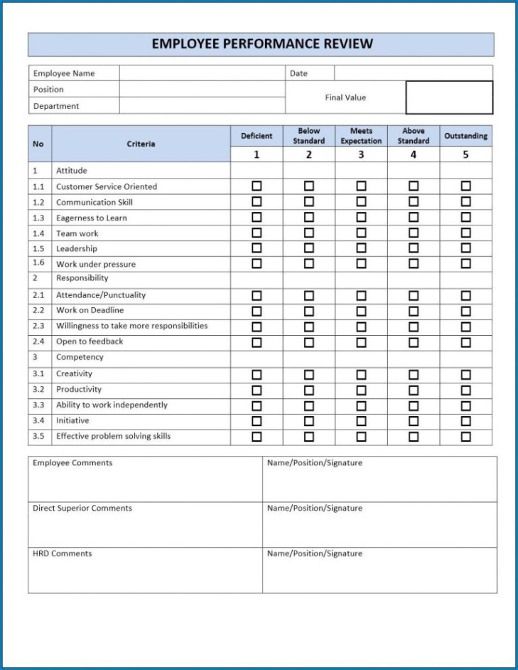 printable √ free printable employee evaluation form employee evaluation of supervisor template sample