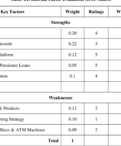 printable strategic analysis of internal external factor evaluation matrix and internal factor evaluation matrix template example