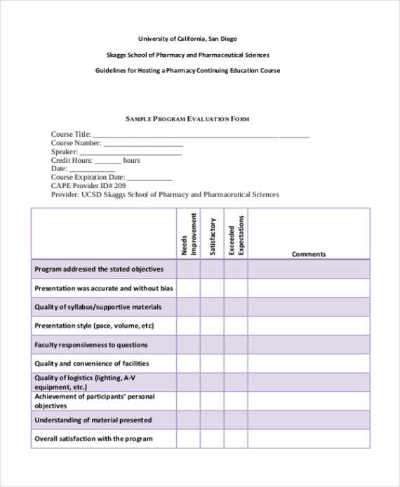 program evaluation template education continuing education evaluation form template