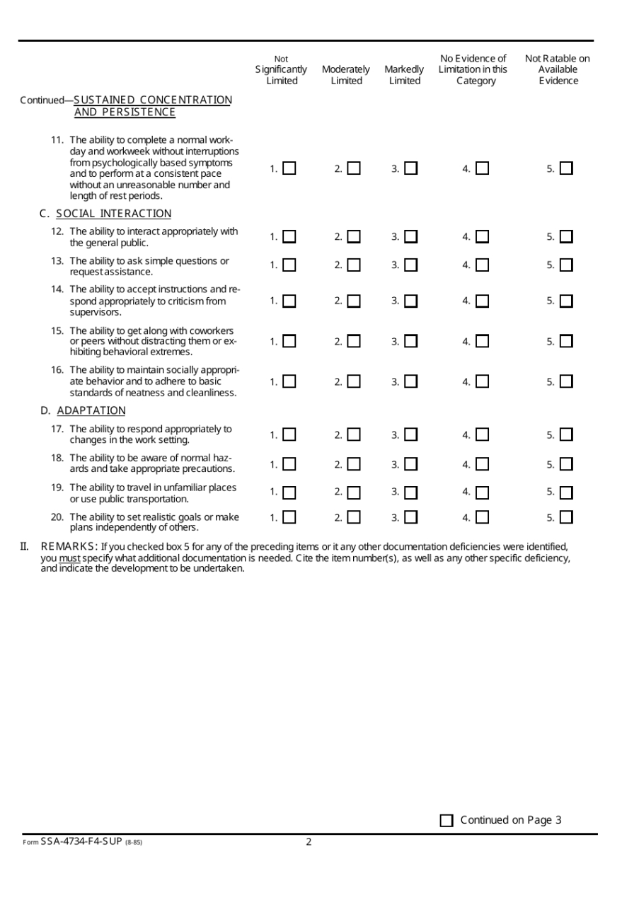 sample form ssa4734f4sup  fill out sign online and download fillable pdf functional capacity evaluation form template sample