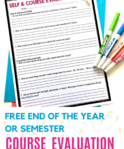 sample free end of the year or semester self and course evaluation or end of year evaluation template example