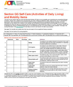 sample section gg selfcare activities of daily living and mobility items occupational therapy home evaluation template example