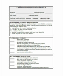 editable child care staff evaluation form child care program evaluation template excel