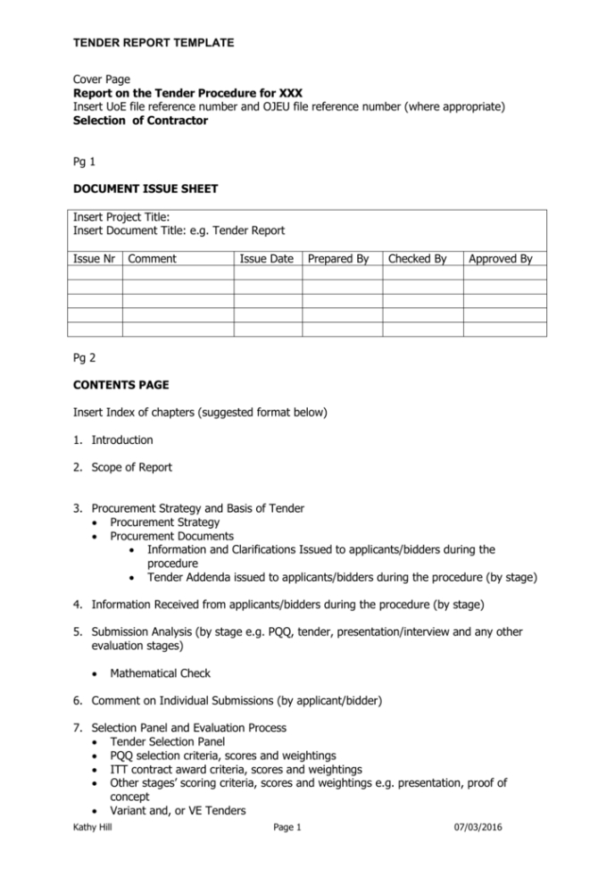 editable tender report template scoring tender evaluation template