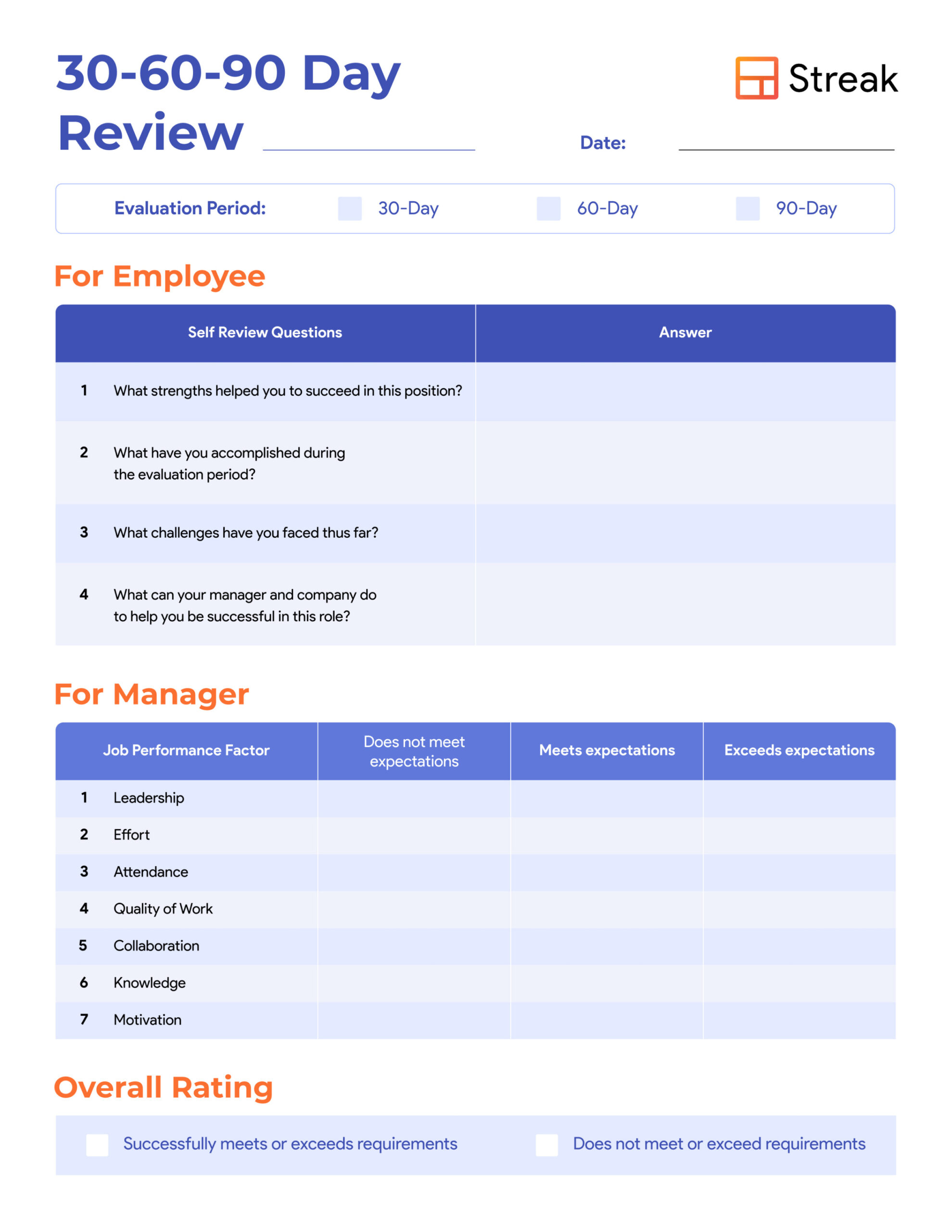 free how to evaluate employee performance with 6 performance review templates  streak performance review employee evaluation template example