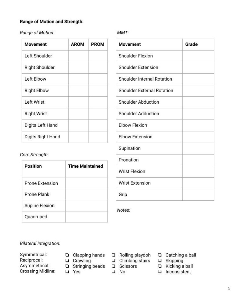 pediatric occupational therapy initial evaluation form  etsy pediatric physical therapy evaluation template excel