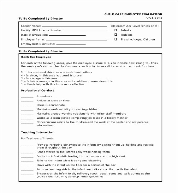 printable child care staff evaluation form child care program evaluation template pdf