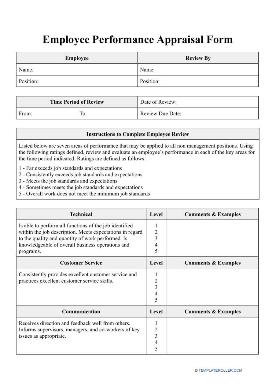 printable employee performance appraisal form  levels  fill out sign online and download pdf annual employee performance evaluation template pdf