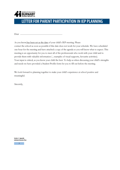 printable iep letter template iep evaluation request letter template word