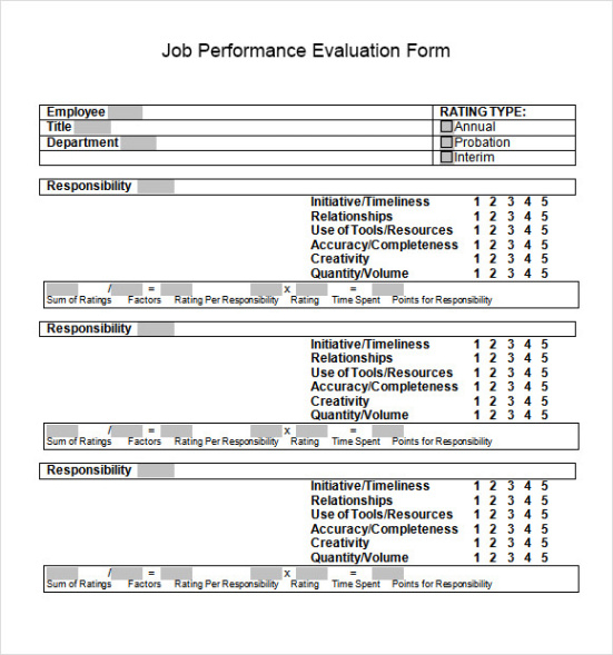 sample free 10 job performance evaluation templates in pdf self evaluation performance review template