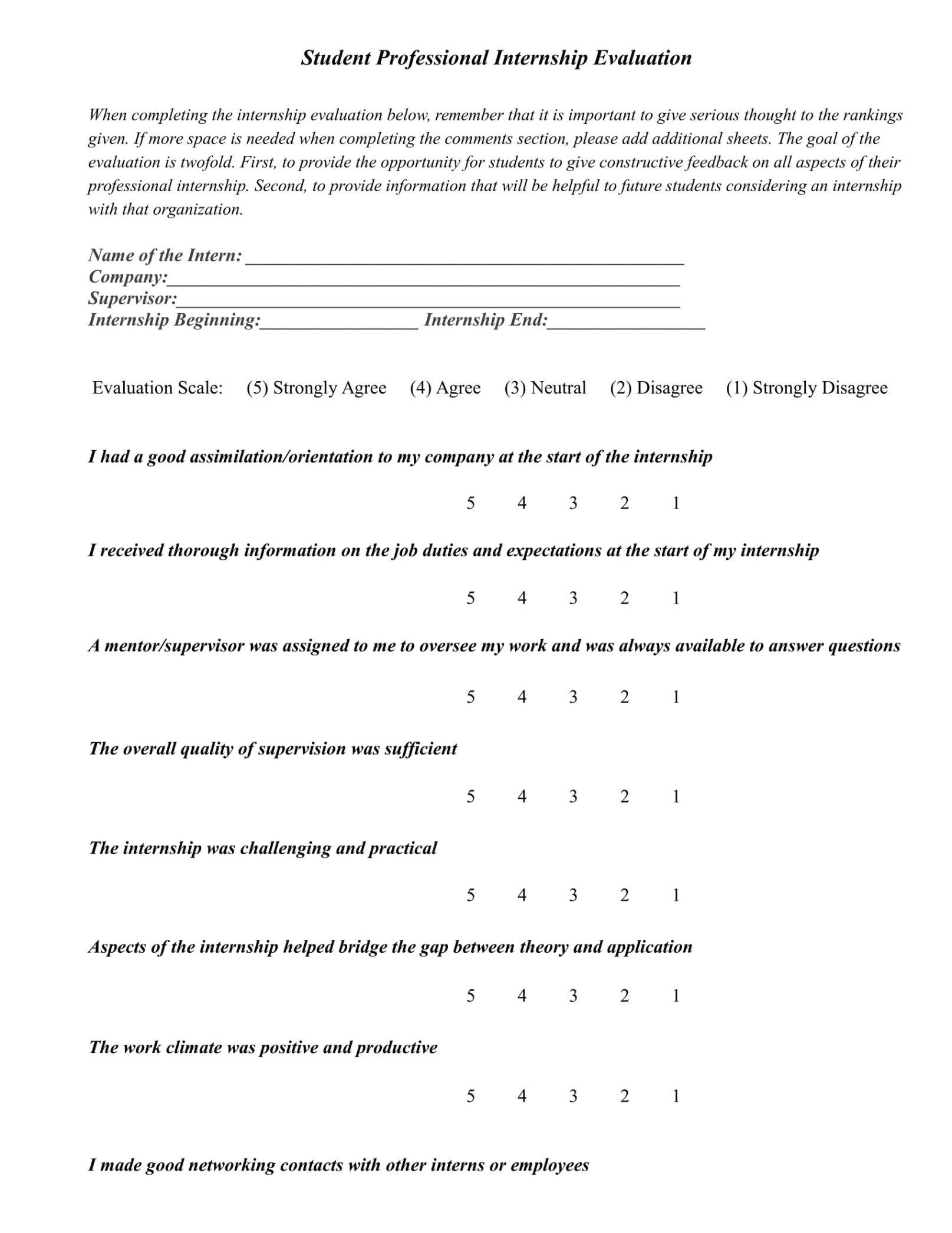 sample internship evaluation form sample intern performance evaluation template excel